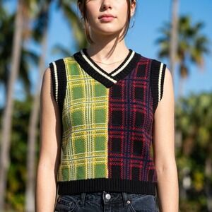 Trendy Threads Plaid Sweater Vest Women XL Colorblock Varsity Academia Preppy